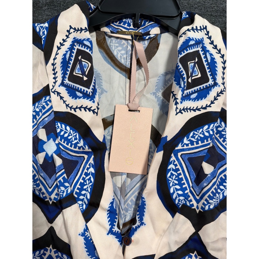 Alexis Robbie Romper Santorini Long Sleeve Blue Geometric Print Kimono Sleeves - Picture 6 of 13